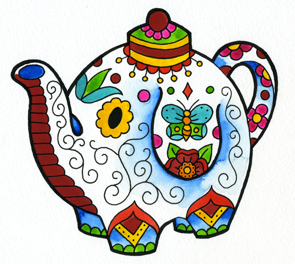 Elephant Teapot sugar skull decoration