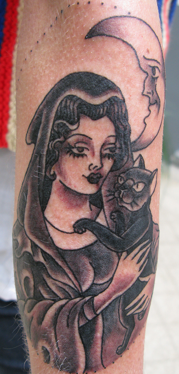 Witch and her Cat with moon