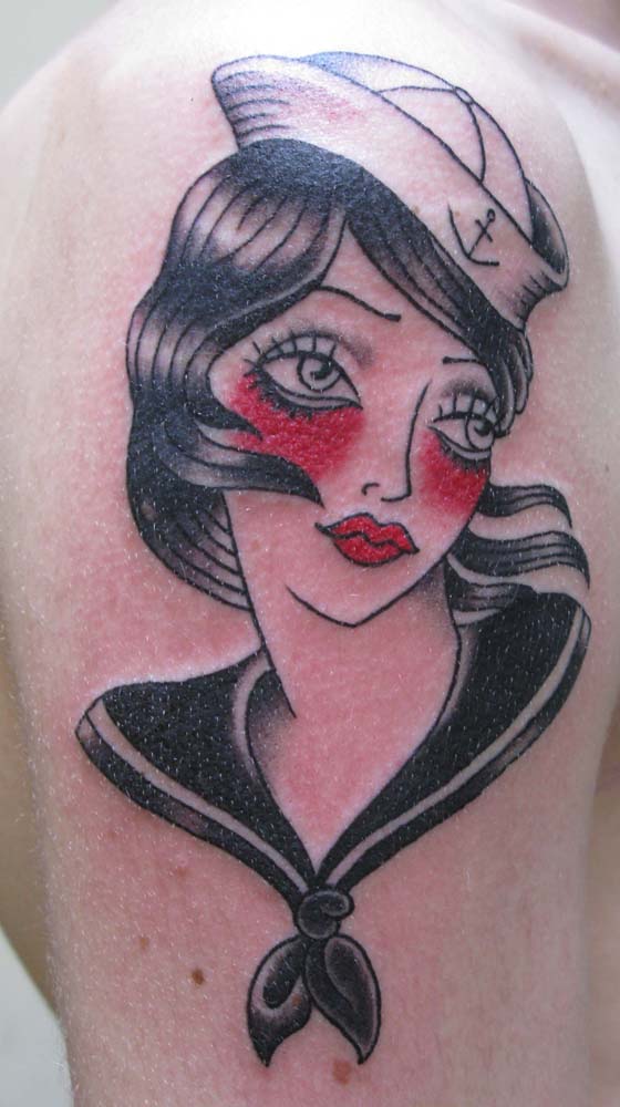 Sailor Girl Black and Red Tattoo