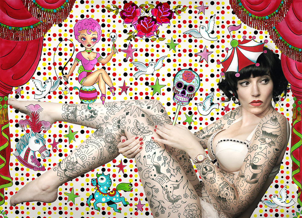 Swatch for WAD Magazine tattoos polka dots circus pinup